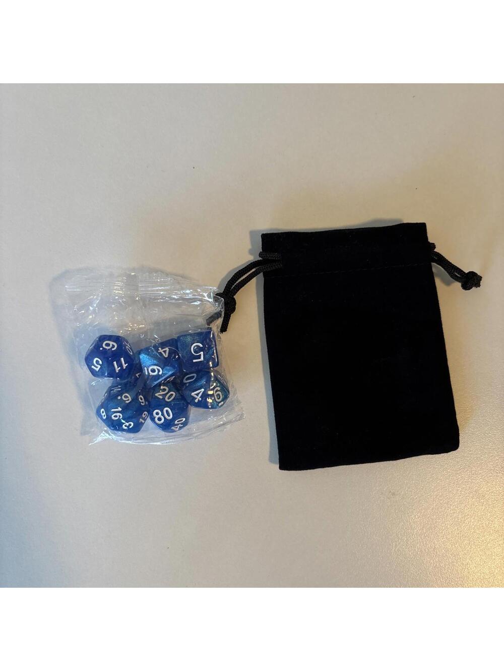 7 Piece Polyhedral Dice Set Blue Marble  With Gold Numbers D&D RPG